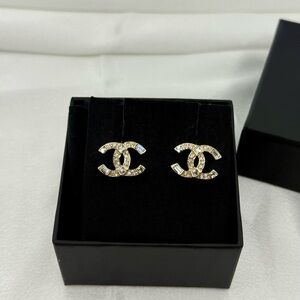 Chanel Gold CC Crystal Embellished Stud Earrings